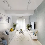 A clean and well-lit living area of a Casa Bayu townhouse, prepared for a virtual tour photoshoot