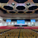 A 360-degree view of the ornate, geometric dome ceiling of the World Trade Centre Kuala Lumpur, an example of an interactive virtual tour in Asia